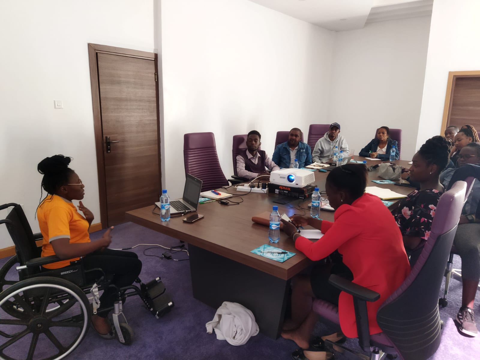 Disability inclusion training meeting with participants in discussion